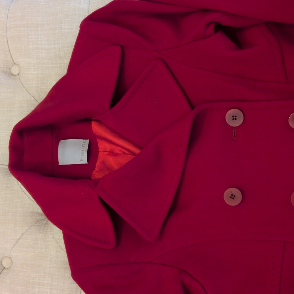 Fleurette Red Double-Breasted Pea Coat - Picture 13 of 13